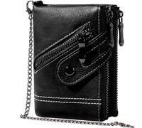 Portefeuille Homme avec Chaîne & Zip RFID Portefeuilles Sécurité Anti-Vol en Cuir pour Hommes avec Organisateur 19-en-1, Pochettes à Pièces, Fenêtre d'Identité, Poche Frontale à Fermeture Éclair