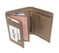 Portefeuille homme / femme cuir avec porte monnaie fermeture eclair, volet 10 cartes, identité, permis,billet -Cacao -LOLUNA®