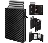 Portefeuille Homme, Porte Carte Bancaire avec Fermeture Magnétique et Poche à Monnaie, Portefeuilles et Porte Cartes Cuir Carbone Pop Up pour 14 Cartes, Fenêtre D'identité, Emplacement pour Espèces