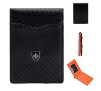 Portefeuille Homme Slim en Fibre de Carbone avec Blocage RFID/NFC et Emplacements pour Cartes de Crédit Minimaliste Porte Monnaie Bi-Fold Porte Carte Homme Classique Porte Feuille (Noir-Orange)