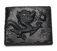 Portefeuille horizontal en cuir véritable pour homme avec porte-cartes de crédit Motif dragon, noir, Classique
