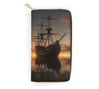 Portefeuille imprimé « Ship in The Lake Sunset » - Grande capacité - Portefeuille de voyage pour femme - Portefeuille pour adulte - Blanc - 19,7 x 10,5 cm - Moderne, blanc, 19.7x10.5cm, Moderne