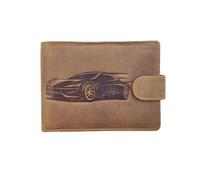 Portefeuille imprimé Voiture cuir vintage patte italien homme en cuir Protection RFID - idée cadeau fête, anniversaire-Marron