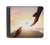 Portefeuille « La Main secourable de Dieu et la Croix au Coucher du Soleil » | Portefeuille chrétien en Cuir PU pour Hommes et Femmes | Cadeau inspirant pour Les croyants