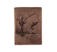 Portefeuille LA PECHE Cuir vintage, RFID Blocage, 3 volets avec pression, carte, permis, identité et monnaie - Idée cadeau - Marron