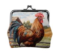 Portefeuille léger en forme de coq sur bois sur terre de ferme pour femme, exquis, étanche, petit sac pour pièces de monnaie, cartes