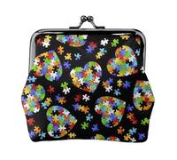 Portefeuille léger et minimaliste pour la sensibilisation à l'autisme, pièces de puzzle, imprimé cœur, pochette compacte pour les visites de salle de sport et les courses, Noir , Taille unique