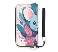 Portefeuille long avec dragonne pour femme Motif fleurs dans un panier de courses Portefeuille Pochette en cuir Grande capacité Porte-monnaie Porte-cartes de crédit, Souris Cartoon, 20x10.5cm