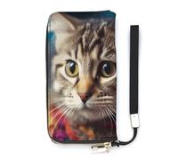 Portefeuille long avec dragonne pour femme Motif fleurs dans un panier de courses Portefeuille Pochette en cuir Grande capacité Porte-monnaie Porte-cartes de crédit, Clôture chez les chats, 20x10.5cm