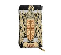 Portefeuille long en cuir avec badge aigle pour femme, 12 emplacements pour cartes de crédit, poche zippée pour pièces de monnaie, compartiments pour espèces, pochette élégante pour un usage quotidien