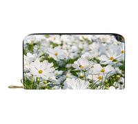 Portefeuille long en cuir avec fermeture éclair Blanc Cosmos Fleurs, multicolore, 20.5x2.5x11.5cm/8.07x1x4.53 in, Classique