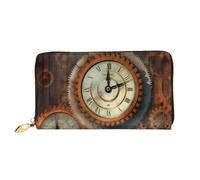 Portefeuille long en cuir avec horloges et engrenages, porte-monnaie en cuir PU souple de grande capacité pour femme avec plusieurs emplacements pour cartes, poche pour téléphone et porte-monnaie zipp