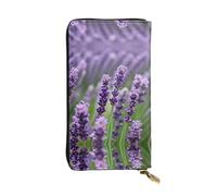 Portefeuille long en cuir avec imprimé floral lavande violet - Portefeuille personnalisé tendance, plusieurs emplacements pour cartes, prêt à offrir, noir, taille unique, Noir/blanc, One Size