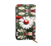 Portefeuille long en cuir avec imprimé marguerite blanche et fleur - Portefeuille personnalisé à la mode, plusieurs emplacements pour cartes, prêt à offrir, noir, One Size
