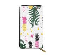 Portefeuille long en cuir avec motif ananas tropical pour femme, 12 emplacements pour cartes de crédit, poche zippée pour pièces de monnaie, compartiments pour espèces, pochette élégante pour un usage