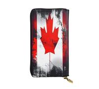 Portefeuille long en cuir avec motif drapeau canadien pour femme, 12 emplacements pour cartes de crédit, poche zippée pour pièces de monnaie, compartiments pour espèces, pochette élégante pour un