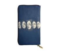 Portefeuille long en cuir avec motif phase de lune pour femme, 12 emplacements pour cartes de crédit, poche zippée pour pièces de monnaie, compartiments pour espèces, pochette élégante pour un usage