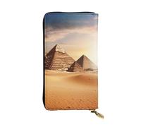 Portefeuille long en cuir avec motif pyramide égyptienne dans le désert pour homme et femme - Grand sac à main d'affaires - Porte-téléphone - Porte-cartes de crédit - Porte-monnaie - Avec fermeture