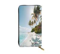 Portefeuille long en cuir de palmier tropical pour femme, 12 emplacements pour cartes de crédit, poche zippée pour pièces de monnaie, compartiments pour espèces, pochette élégante pour un usage