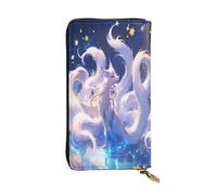 Portefeuille long en cuir de renard à neuf queues pour femme, 12 emplacements pour cartes de crédit, poche zippée pour pièces de monnaie, compartiments pour espèces, pochette élégante pour un usage
