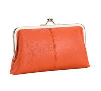 Portefeuille long en cuir de vachette - Pochette à fermoir en cuir de vache, porte-cartes de grande capacité avec serrure à baiser, organiseur de porte-monnaie | Portefeuille à fermeture de style