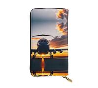 Portefeuille long en cuir imprimé avion au coucher du soleil - Portefeuille personnalisé tendance, plusieurs emplacements pour cartes, prêt à offrir, noir, One Size