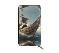 Portefeuille long en cuir imprimé bateau viking - Portefeuille personnalisé à la mode, plusieurs emplacements pour cartes, prêt à offrir, noir, One Size