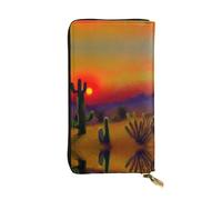 Portefeuille long en cuir imprimé cactus coucher de soleil dans le désert - Portefeuille personnalisé à la mode, plusieurs emplacements pour cartes, prêt à offrir, noir, One Size