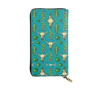 Portefeuille long en cuir imprimé cactus et crâne de taureau mignon - Portefeuille personnalisé à la mode, plusieurs emplacements pour cartes, prêt à offrir, noir, One Size