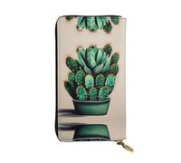 Portefeuille long en cuir imprimé cactus - Portefeuille personnalisé à la mode, plusieurs emplacements pour cartes, prêt à offrir, noir, One Size