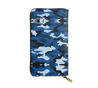 Portefeuille long en cuir imprimé camouflage bleu - Portefeuille personnalisé tendance, plusieurs emplacements pour cartes et poche pour pièces de monnaie, noir, taille unique, Noir/blanc, One Size