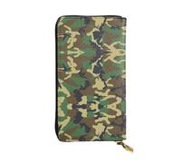 Portefeuille long en cuir imprimé camouflage militaire vert - Portefeuille personnalisé à la mode, plusieurs emplacements pour cartes, prêt à offrir, noir, One Size