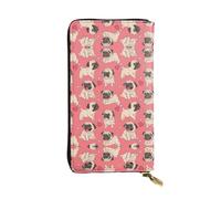 Portefeuille long en cuir imprimé chien carlin drôle de dessin animé - Portefeuille personnalisé tendance, plusieurs emplacements pour cartes, prêt à offrir, noir, taille unique, Noir/blanc, One Size