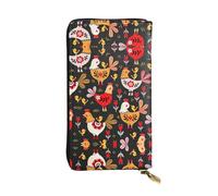 Portefeuille long en cuir imprimé coq poulets mignons - Portefeuille personnalisé à la mode, plusieurs emplacements pour cartes, prêt à offrir, noir, One Size