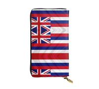 Portefeuille long en cuir imprimé drapeau d'Hawaï - Portefeuille personnalisé à la mode, plusieurs emplacements pour cartes, prêt à offrir, noir, One Size