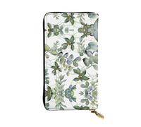 Portefeuille long en cuir imprimé feuilles d'eucalyptus vertes - Portefeuille personnalisé à la mode, plusieurs emplacements pour cartes, prêt à offrir, noir, One Size