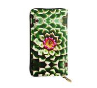 Portefeuille long en cuir imprimé fleur de cactus fleuri - Portefeuille personnalisé à la mode, plusieurs emplacements pour cartes, prêt à offrir, noir, One Size
