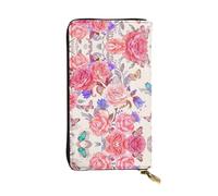 Portefeuille long en cuir imprimé fleur rose papillon - Portefeuille personnalisé à la mode, plusieurs emplacements pour cartes, prêt à offrir, noir, taille unique, Noir , Taille unique