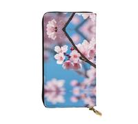 Portefeuille long en cuir imprimé fleurs de cerisier rose - Portefeuille personnalisé à la mode, plusieurs emplacements pour cartes, prêt à offrir, noir, One Size