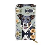 Portefeuille long en cuir imprimé floral de chien - Portefeuille personnalisé à la mode, plusieurs emplacements pour cartes, prêt à offrir, noir, One Size