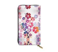 Portefeuille long en cuir imprimé floral hawaïen - Portefeuille personnalisé à la mode, plusieurs emplacements pour cartes, prêt à offrir, noir, One Size