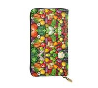 Portefeuille long en cuir imprimé fruits et légumes frais - Portefeuille personnalisé à la mode, plusieurs emplacements pour cartes, prêt à offrir, noir, One Size