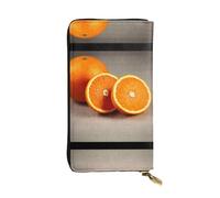 Portefeuille long en cuir imprimé fruits orange - Portefeuille personnalisé à la mode, plusieurs emplacements pour cartes, prêt à offrir, noir, taille unique, Noir , Taille unique
