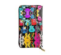 Portefeuille long en cuir imprimé guitares colorées - Portefeuille personnalisé à la mode, plusieurs emplacements pour cartes, prêt à offrir, noir, One Size