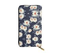 Portefeuille long en cuir imprimé marguerite - Portefeuille personnalisé à la mode, plusieurs emplacements pour cartes, prêt à offrir, noir, One Size
