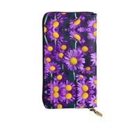 Portefeuille long en cuir imprimé marguerite violette - Portefeuille personnalisé tendance, plusieurs emplacements pour cartes, prêt à offrir, noir, taille unique, Noir , Taille unique