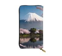 Portefeuille long en cuir imprimé Mt. Fuji au début du printemps - Léger et imperméable - Design élégant - Convient pour un cadeau et un usage quotidien