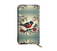 Portefeuille long en cuir imprimé notes de musique sarcelle oiseaux - Portefeuille personnalisé à la mode, plusieurs emplacements pour cartes, prêt à offrir, noir, One Size