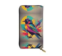 Portefeuille long en cuir imprimé oiseau coloré - Portefeuille personnalisé à la mode, plusieurs emplacements pour cartes, prêt à offrir, noir, One Size