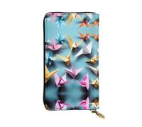 Portefeuille long en cuir imprimé origami Paper Cranes - Portefeuille personnalisé à la mode, plusieurs emplacements pour cartes, prêt à offrir, noir, taille unique, Noir , Taille unique
